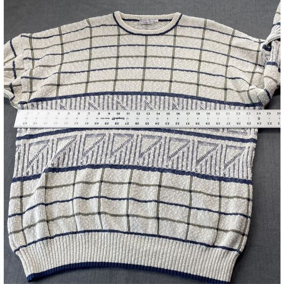 Bugatchi Geometric Knit Sweater Mens L Beige Grandpacore Retro 90s‎ Coogi Style - Picture 4 of 7